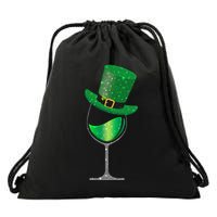 St Patricks Day Lucky Sparkly Wine Glass Drawstring Bag