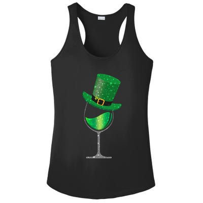 St Patricks Day Lucky Sparkly Wine Glass Ladies PosiCharge Competitor Racerback Tank