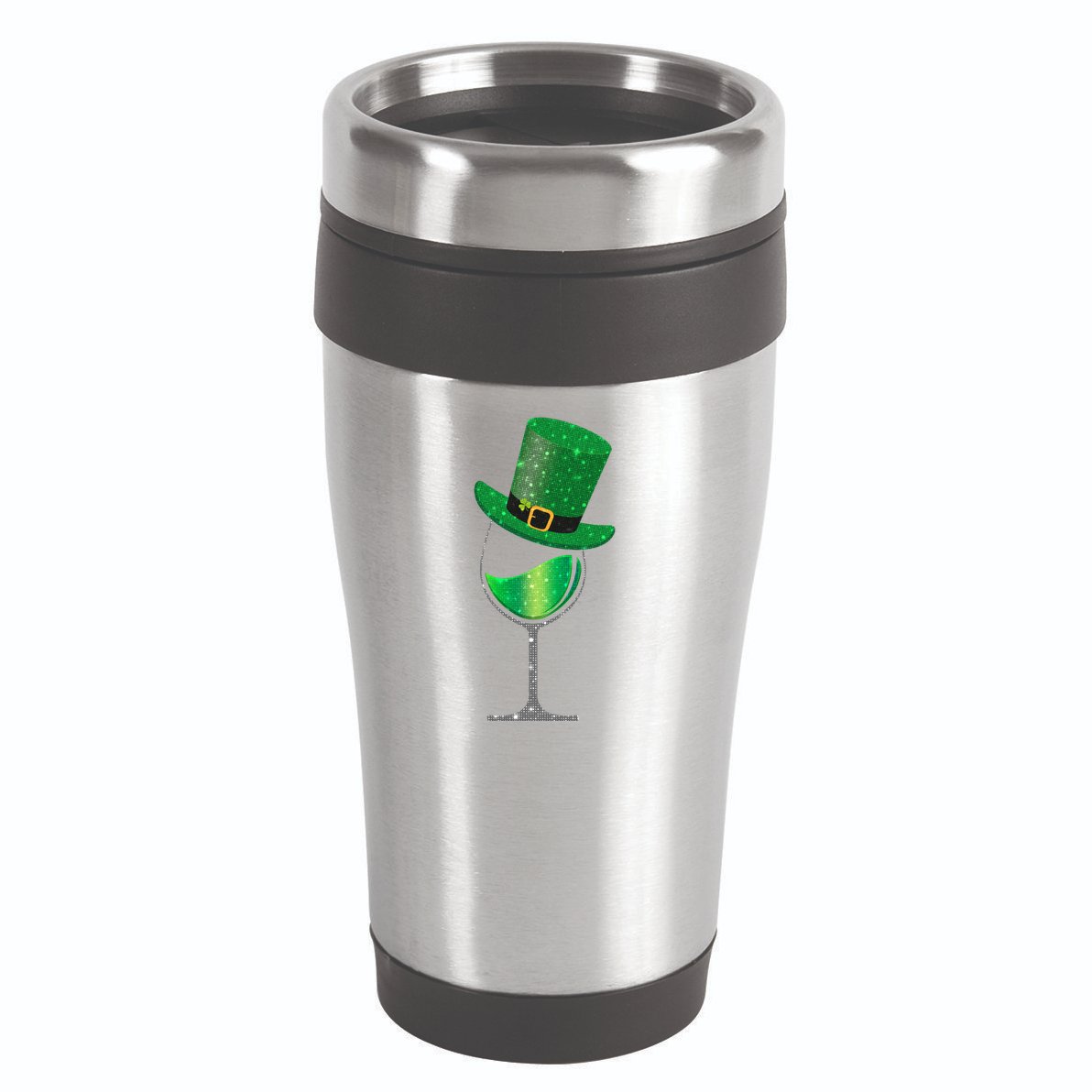 St Patricks Day Lucky Sparkly Wine Glass 16oz Travel Tumbler