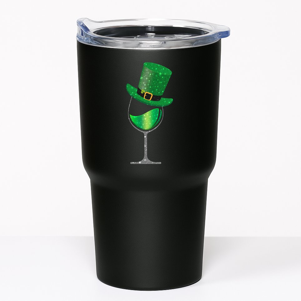 St Patricks Day Lucky Sparkly Wine Glass Tumbler