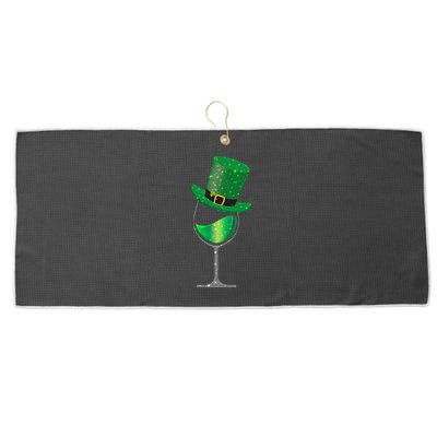 St Patricks Day Lucky Sparkly Wine Glass Large Microfiber Waffle Golf Towel
