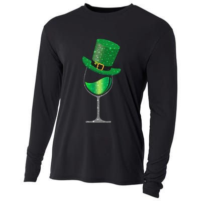St Patricks Day Lucky Sparkly Wine Glass Cooling Performance Long Sleeve Crew