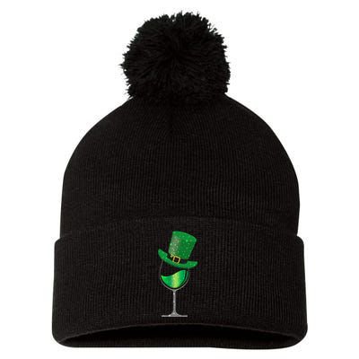 St Patricks Day Lucky Sparkly Wine Glass Pom Pom 12in Knit Beanie