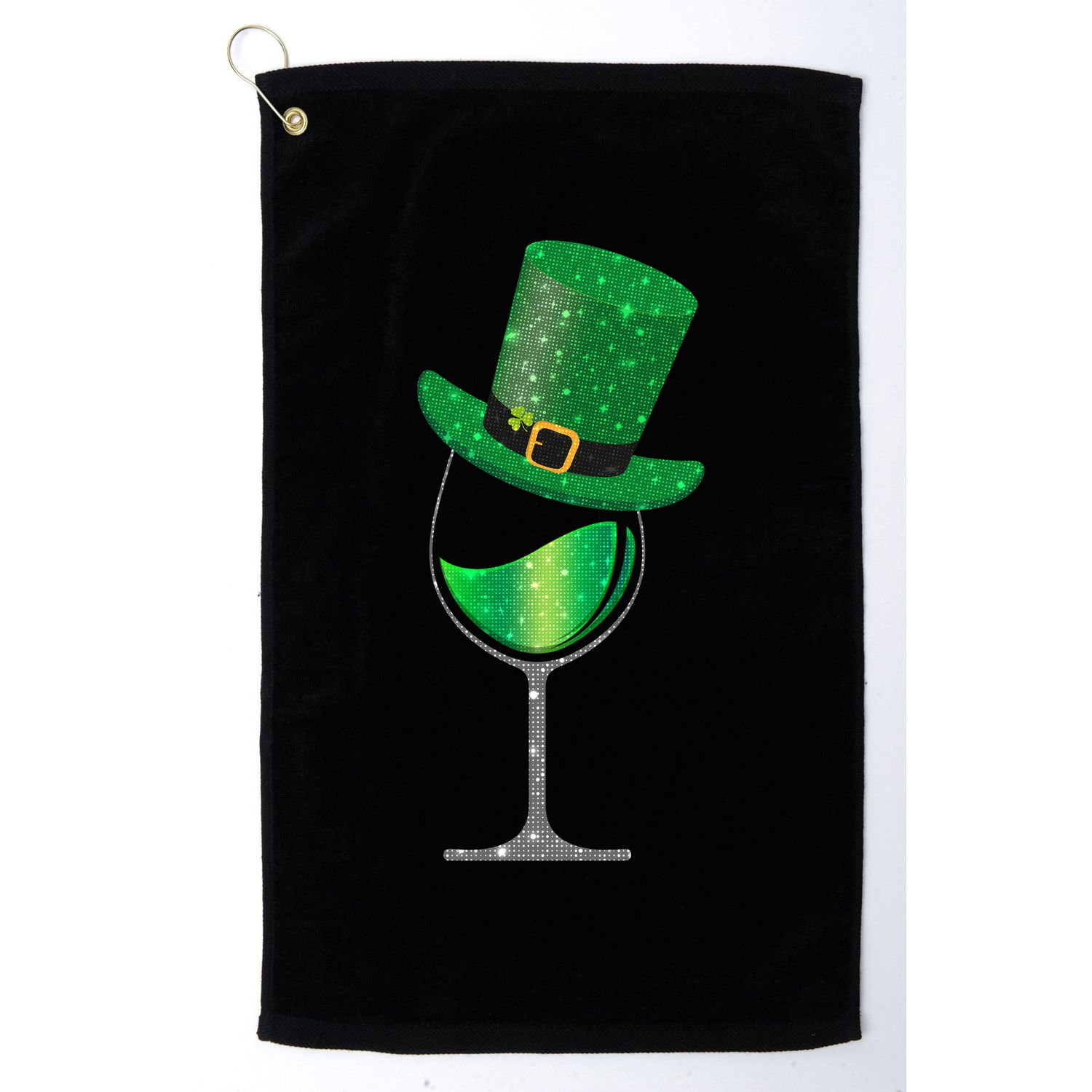 St Patricks Day Lucky Sparkly Wine Glass Golf Towel
