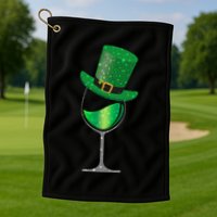 St Patricks Day Lucky Sparkly Wine Glass Golf Towel