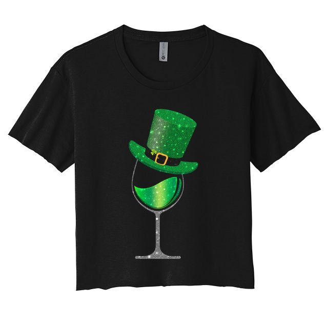 St Patricks Day Lucky Sparkly Wine Glass Crop Top