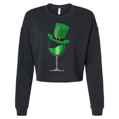 St Patricks Day Lucky Sparkly Wine Glass Cropped Pullover Crew