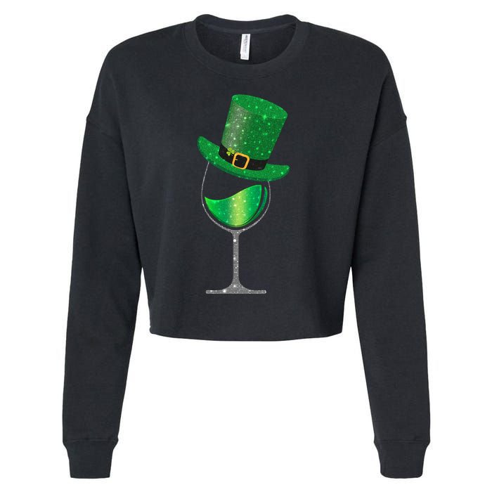 St Patricks Day Lucky Sparkly Wine Glass Cropped Pullover Crew