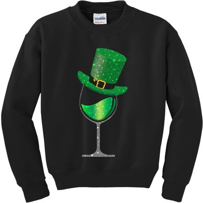 St Patricks Day Lucky Sparkly Wine Glass Kids Sweatshirt