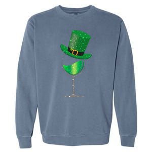 St Patricks Day Lucky Sparkly Wine Glass Garment-Dyed Sweatshirt