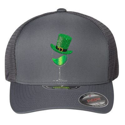 St Patricks Day Lucky Sparkly Wine Glass Flexfit Unipanel Trucker Cap