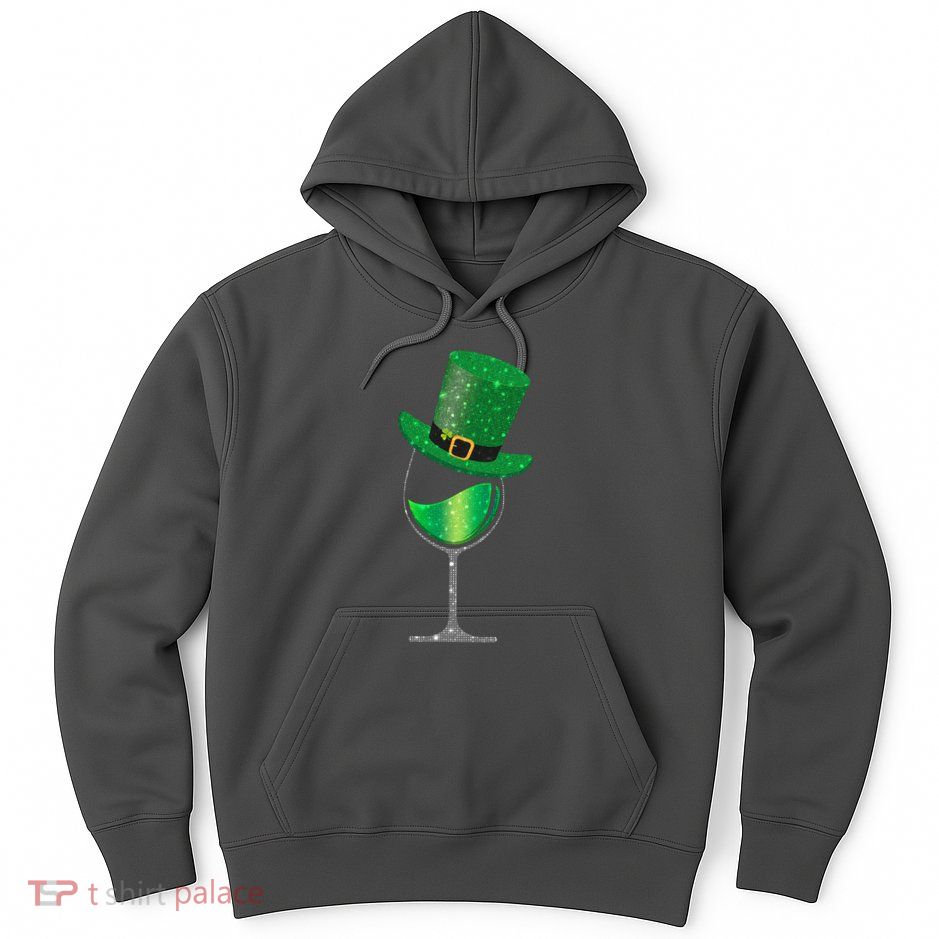 St Patricks Day Lucky Sparkly Wine Glass Hoodie