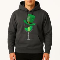 St Patricks Day Lucky Sparkly Wine Glass Hoodie