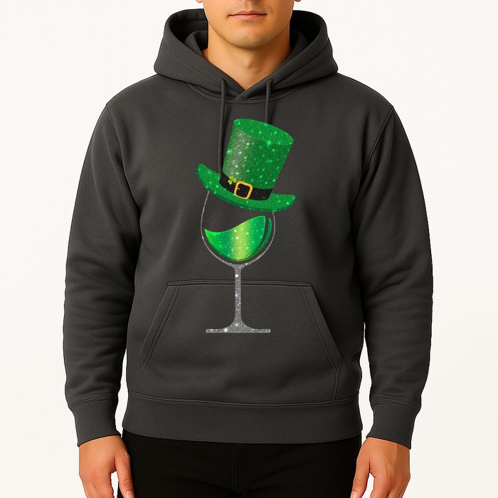 St Patricks Day Lucky Sparkly Wine Glass Hoodie