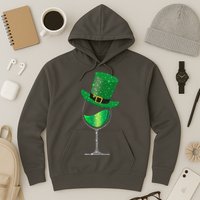 St Patricks Day Lucky Sparkly Wine Glass Hoodie