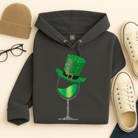 St Patricks Day Lucky Sparkly Wine Glass Hoodie