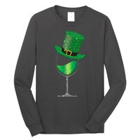 St Patricks Day Lucky Sparkly Wine Glass Long Sleeve Shirt