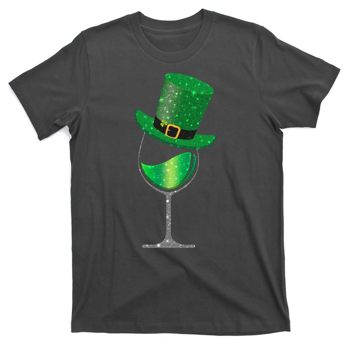 St Patricks Day Lucky Sparkly Wine Glass T-Shirt