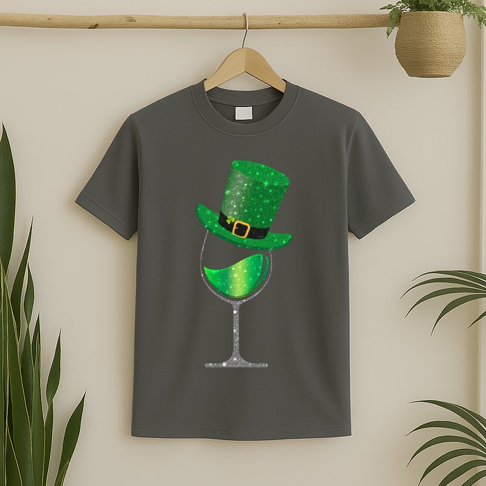 St Patricks Day Lucky Sparkly Wine Glass T-Shirt
