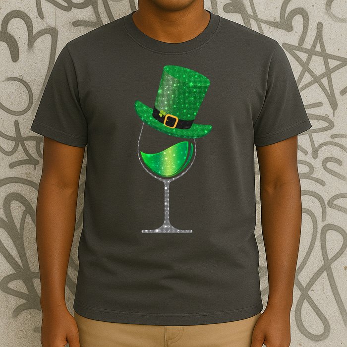 St Patricks Day Lucky Sparkly Wine Glass T-Shirt