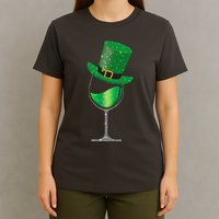 St Patricks Day Lucky Sparkly Wine Glass T-Shirt