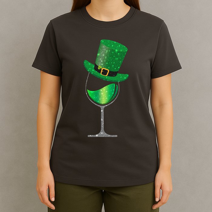 St Patricks Day Lucky Sparkly Wine Glass T-Shirt