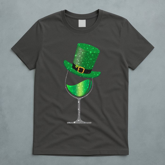 St Patricks Day Lucky Sparkly Wine Glass T-Shirt