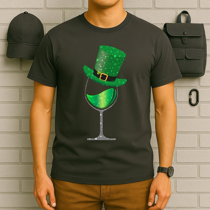 St Patricks Day Lucky Sparkly Wine Glass T-Shirt