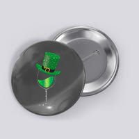 St Patricks Day Lucky Sparkly Wine Glass Button