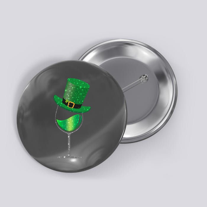 St Patricks Day Lucky Sparkly Wine Glass Button