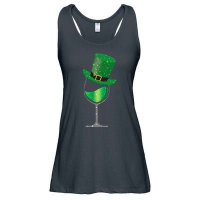 St Patricks Day Lucky Sparkly Wine Glass Ladies Essential Flowy Tank