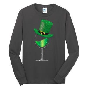 St Patricks Day Lucky Sparkly Wine Glass Tall Long Sleeve T-Shirt