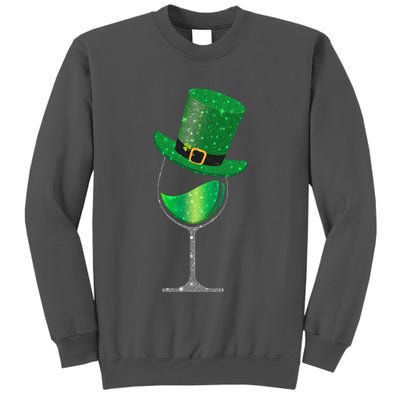 St Patricks Day Lucky Sparkly Wine Glass Tall Sweatshirt