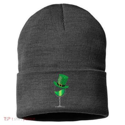 St Patricks Day Lucky Sparkly Wine Glass Sustainable Knit Beanie