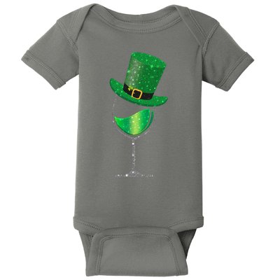 St Patricks Day Lucky Sparkly Wine Glass Baby Bodysuit