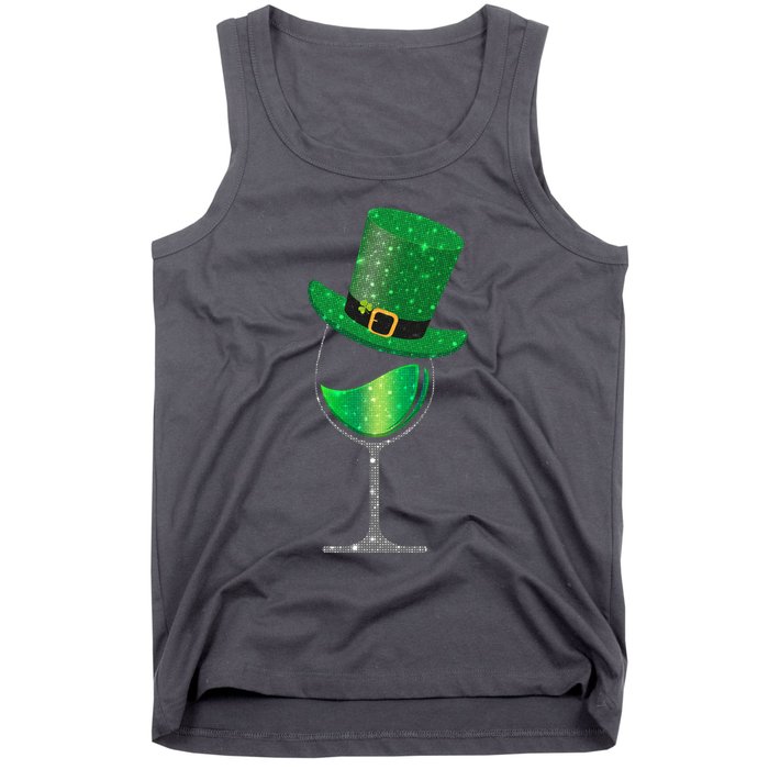 St Patricks Day Lucky Sparkly Wine Glass Tank Top