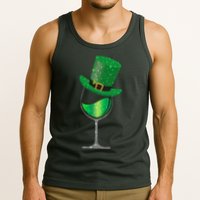 St Patricks Day Lucky Sparkly Wine Glass Tank Top