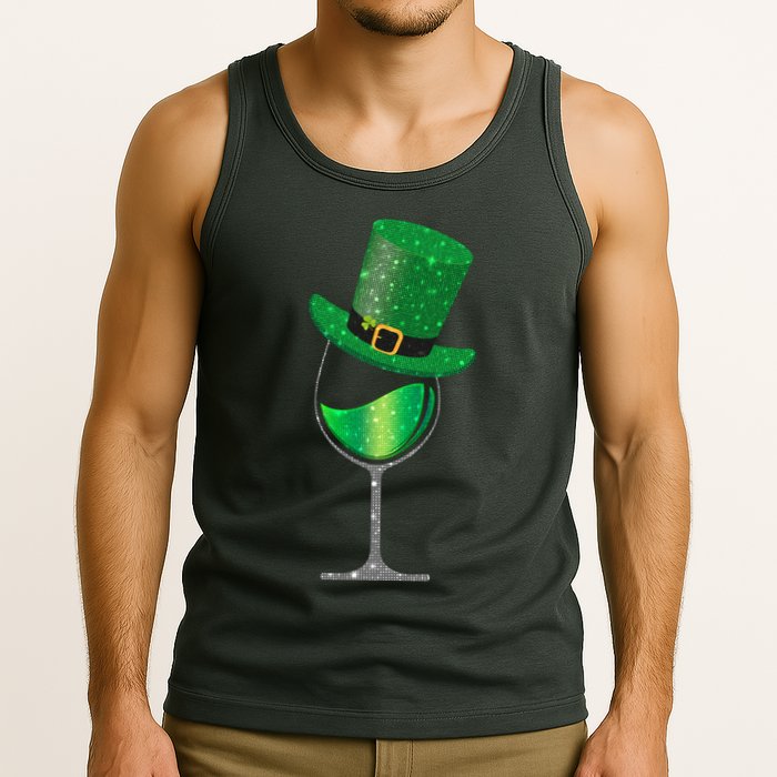 St Patricks Day Lucky Sparkly Wine Glass Tank Top