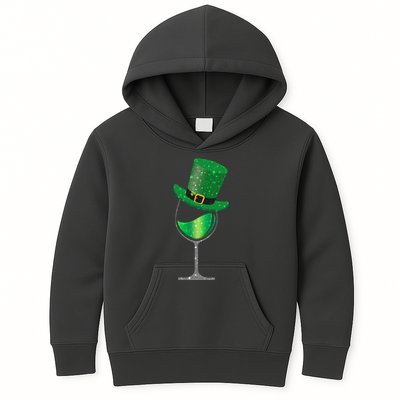 St Patricks Day Lucky Sparkly Wine Glass Kids Hoodie