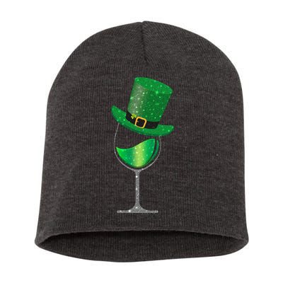 St Patricks Day Lucky Sparkly Wine Glass Short Acrylic Beanie