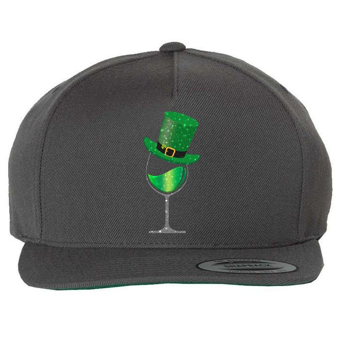 St Patricks Day Lucky Sparkly Wine Glass Wool Snapback Cap
