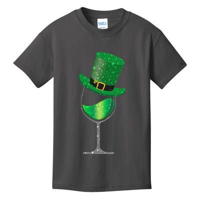 St Patricks Day Lucky Sparkly Wine Glass Kids T-Shirt