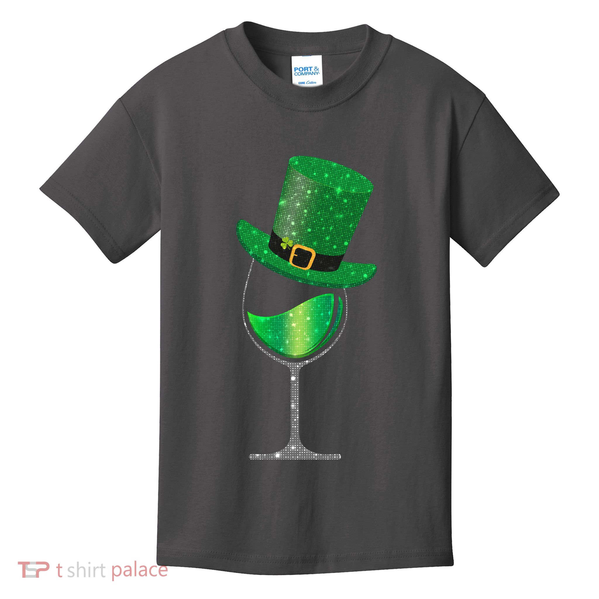 St Patricks Day Lucky Sparkly Wine Glass Kids T-Shirt