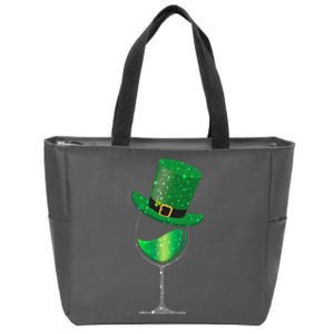 St Patricks Day Lucky Sparkly Wine Glass Zip Tote Bag