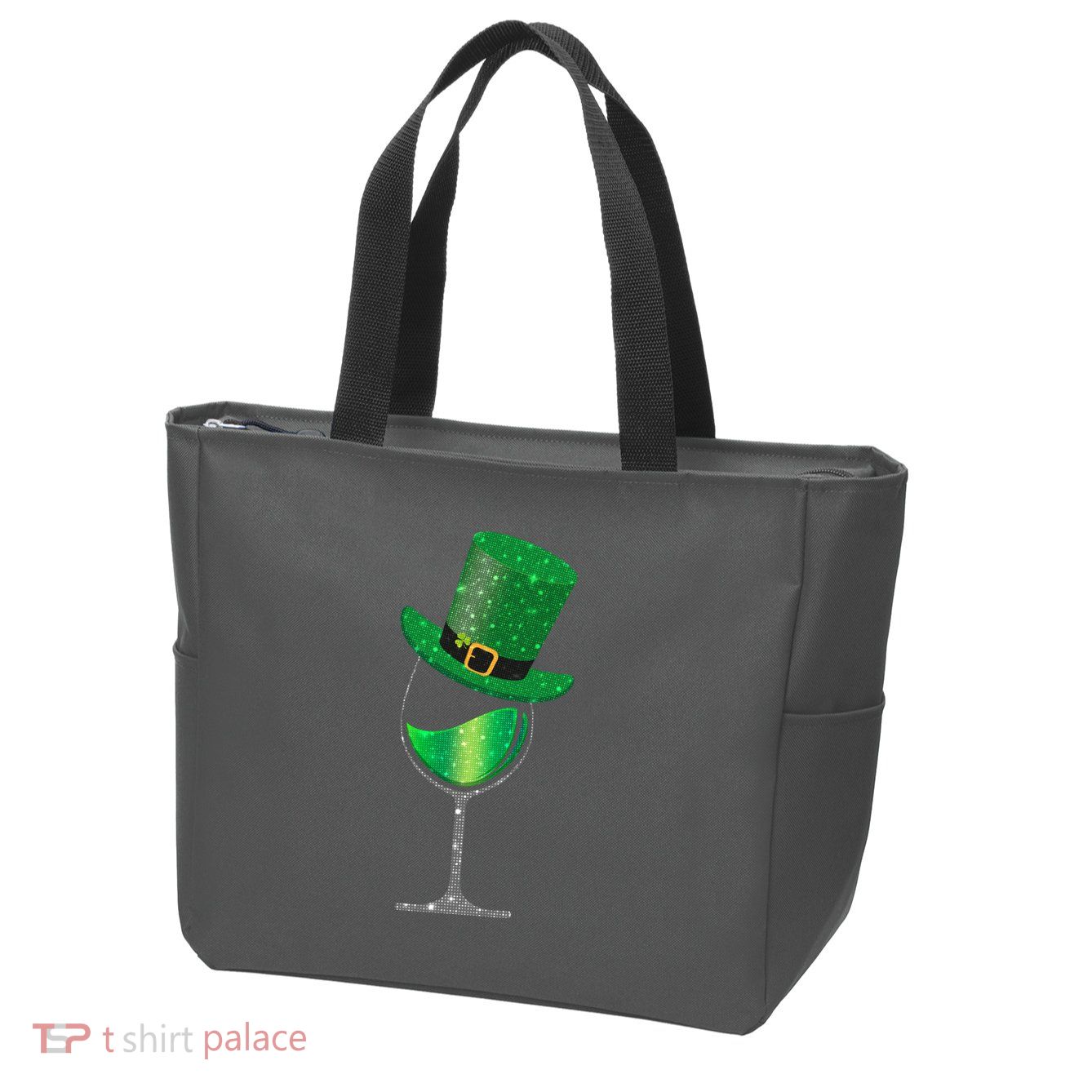 St Patricks Day Lucky Sparkly Wine Glass Zip Tote Bag