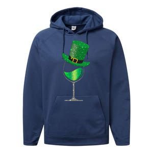 St Patricks Day Lucky Sparkly Wine Glass Performance Fleece Hoodie