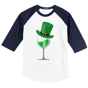 St Patricks Day Lucky Sparkly Wine Glass Baseball Sleeve Shirt