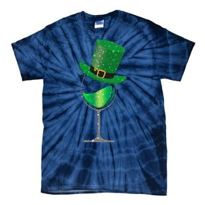 St Patricks Day Lucky Sparkly Wine Glass Tie-Dye T-Shirt