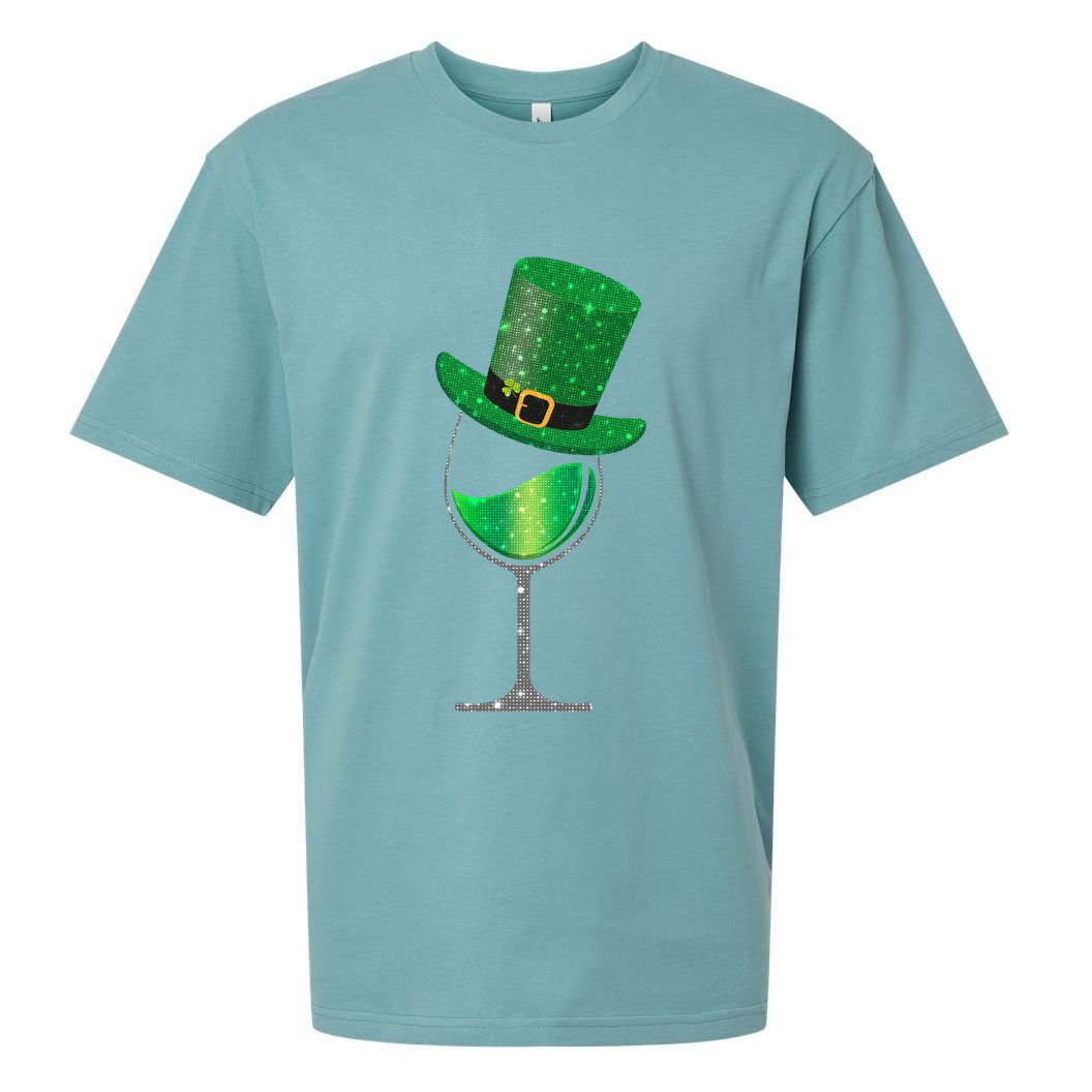 St Patricks Day Lucky Sparkly Wine Glass Sueded Cloud Jersey T-Shirt