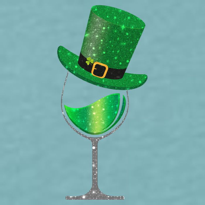 St Patricks Day Lucky Sparkly Wine Glass Sueded Cloud Jersey T-Shirt